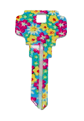 10PC BLUE KEY BLANK W/YELLOW & PINK FLOWERS